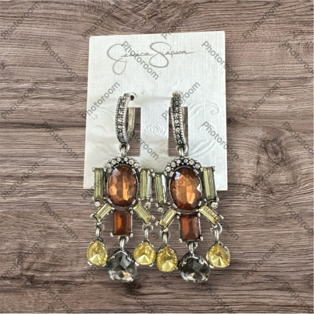 Glassy Multi-Stone Drop Earrings - Amber & Yellow